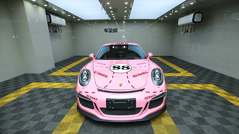 保时捷911GT3车身改色粉色猪猪