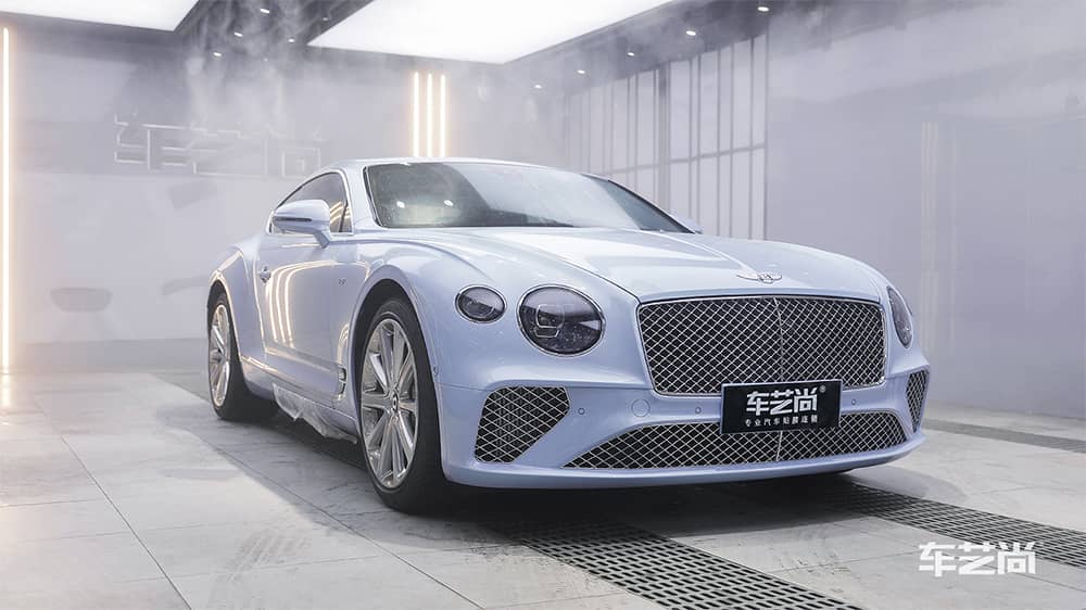 宾利GT蓝色施工威固漆面保护膜流程及效果展示（图一）