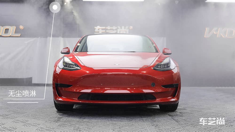 特斯拉Modle3红色施工威固漆面保护膜过程及效果展示（图二）