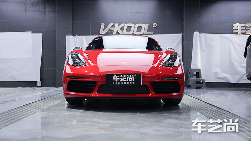 红色保时捷718贴隐形车衣