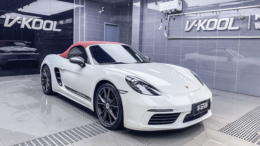 保时捷718白色施工威固隔热膜案例（图10）