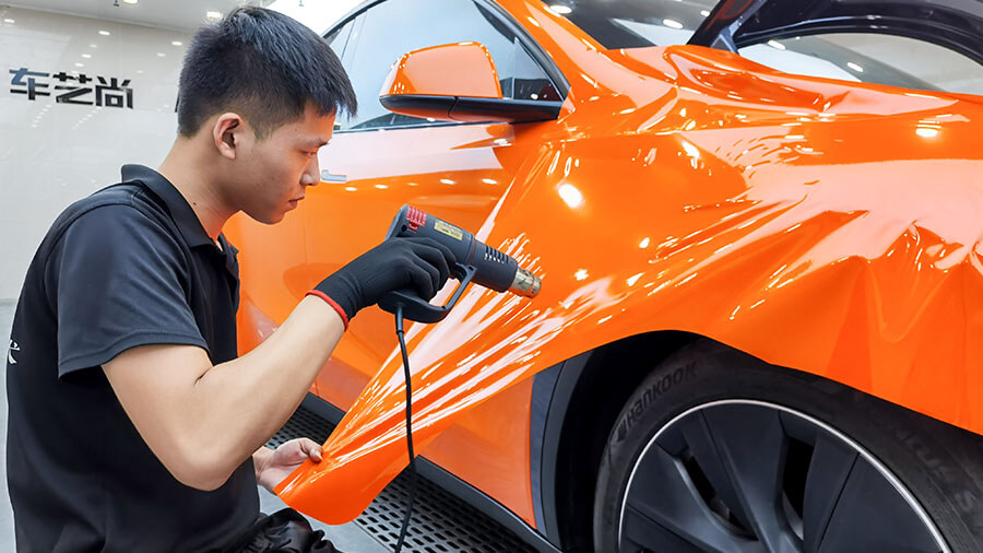 特斯拉黑色施工车身改色膜高亮橙（图10）