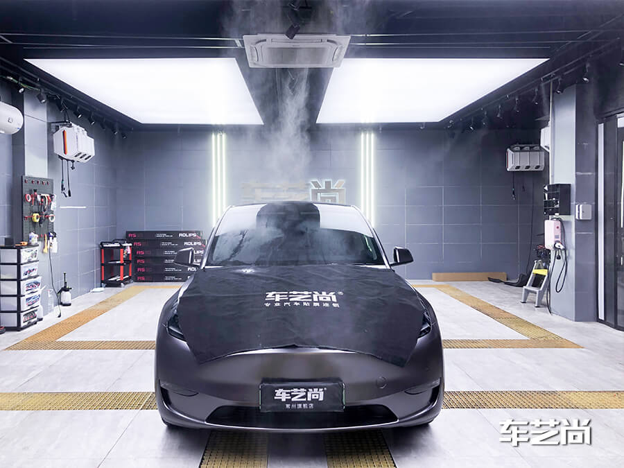 特斯拉modelY黑色施工改色膜+威固+龙膜案例（图1）