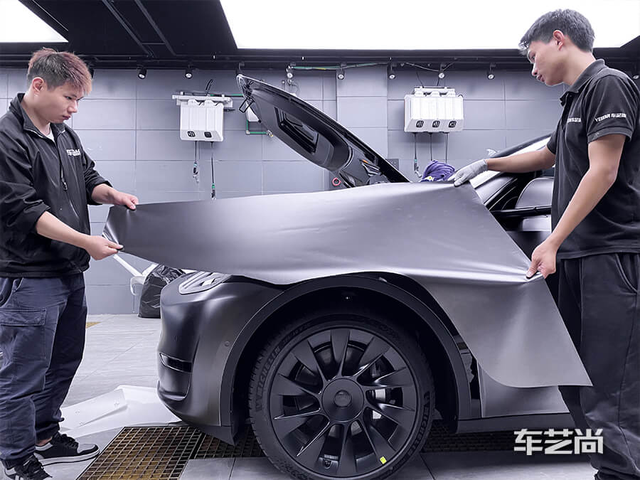 特斯拉Y黑色施工AX深邃灰车身改色膜（图10）