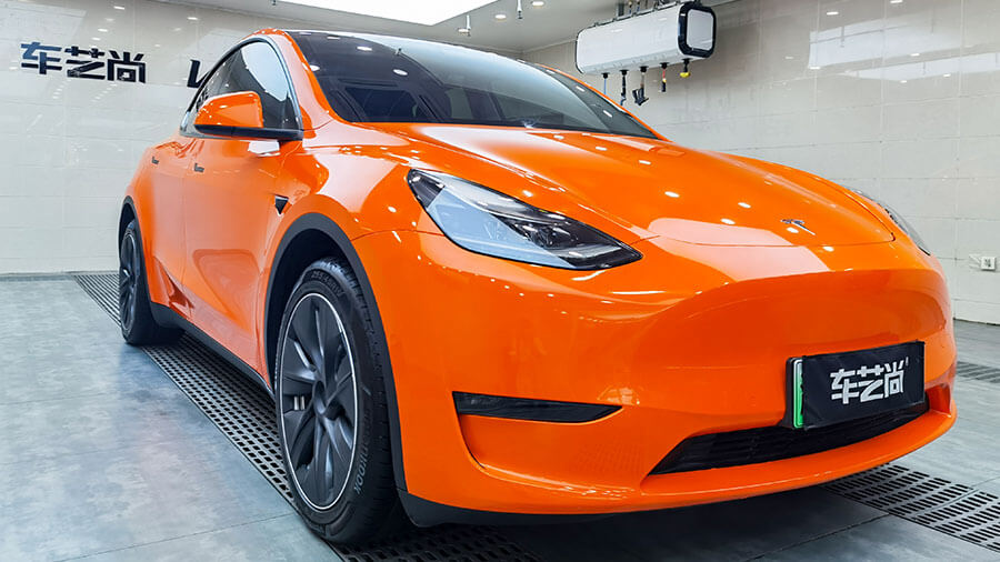 特斯拉黑色施工车身改色膜高亮橙（图13）