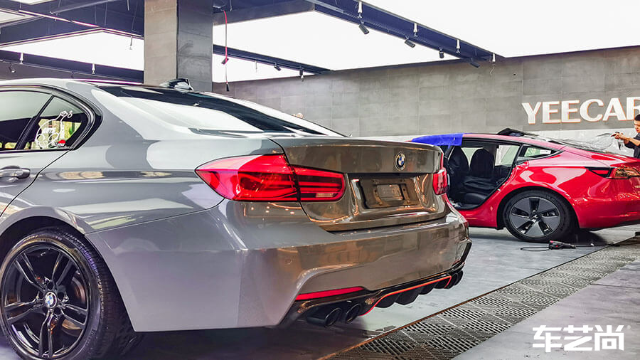 宝马3系蓝色施工车身改色膜纳多灰（图11）