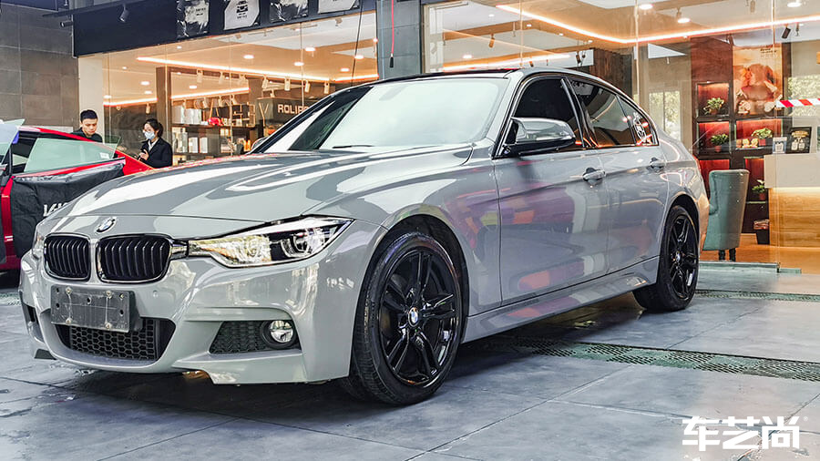 宝马3系蓝色施工车身改色膜纳多灰（图12）